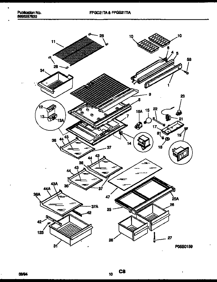 SHELVES AND SUPPORTS Diagram and Parts List for FPGC21TAL2  Frigidaire Refrigerator
