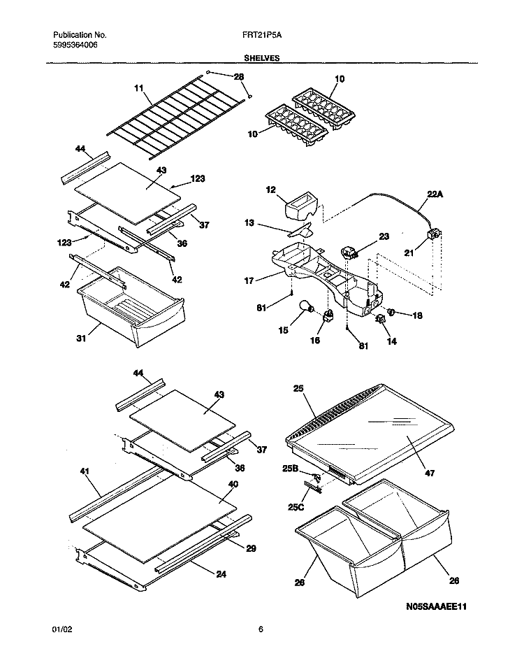 SHELVES Diagram and Parts List for FRT21P5AQ3  Frigidaire Refrigerator