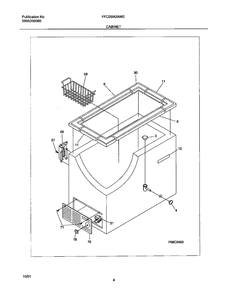 CABINET Diagram and Parts List for FFC05M2AW0  Frigidaire Freezer