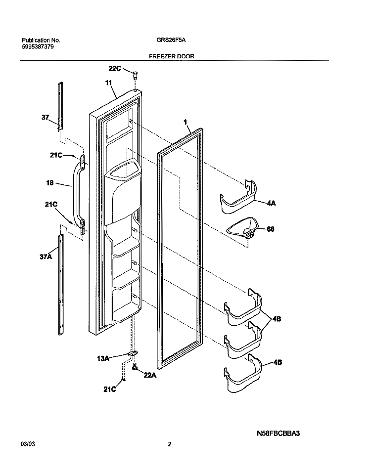 FREEZER DOOR Diagram and Parts List for GRS26F5AW6  Gibson Refrigerator
