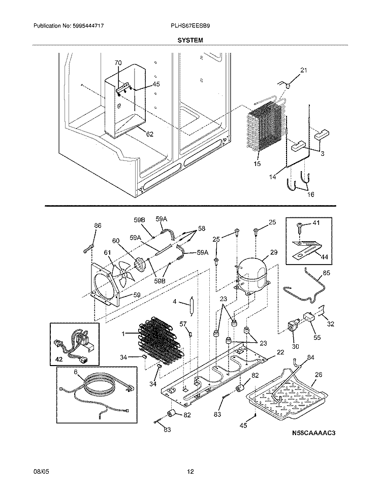 SYSTEM Diagram and Parts List for PLHS67EESB9  Frigidaire Refrigerator