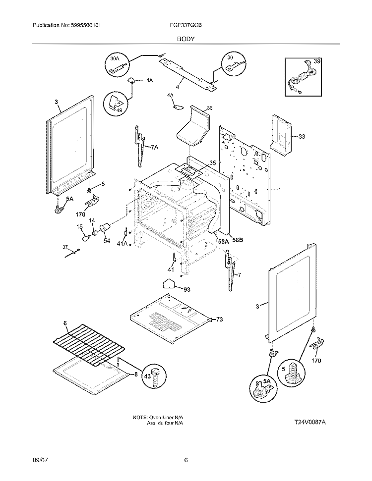 BODY Diagram and Parts List for FGF337GCB  Frigidaire Range