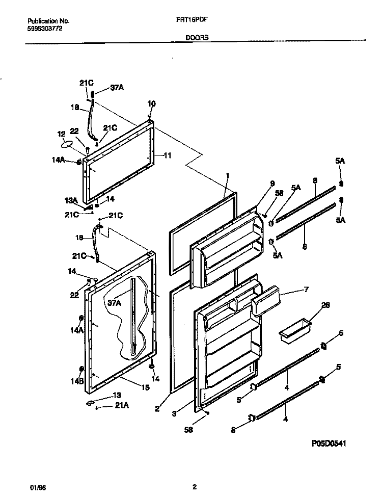 DOORS Diagram and Parts List for FRT16PDFD4  Frigidaire Refrigerator