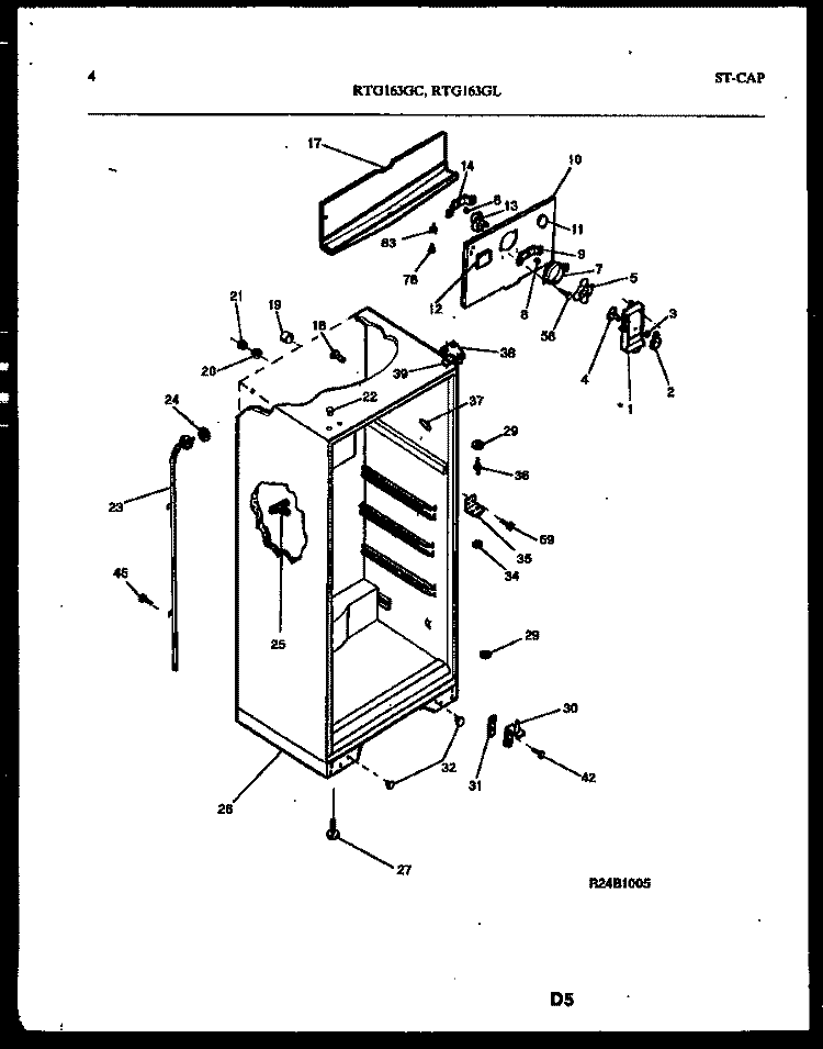 CABINET PARTS Diagram and Parts List for RTG163GLH3B  Frigidaire Refrigerator