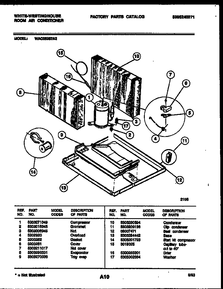 UNIT PARTS Diagram and Parts List for WAC083S7A2  Frigidaire Air Conditioner