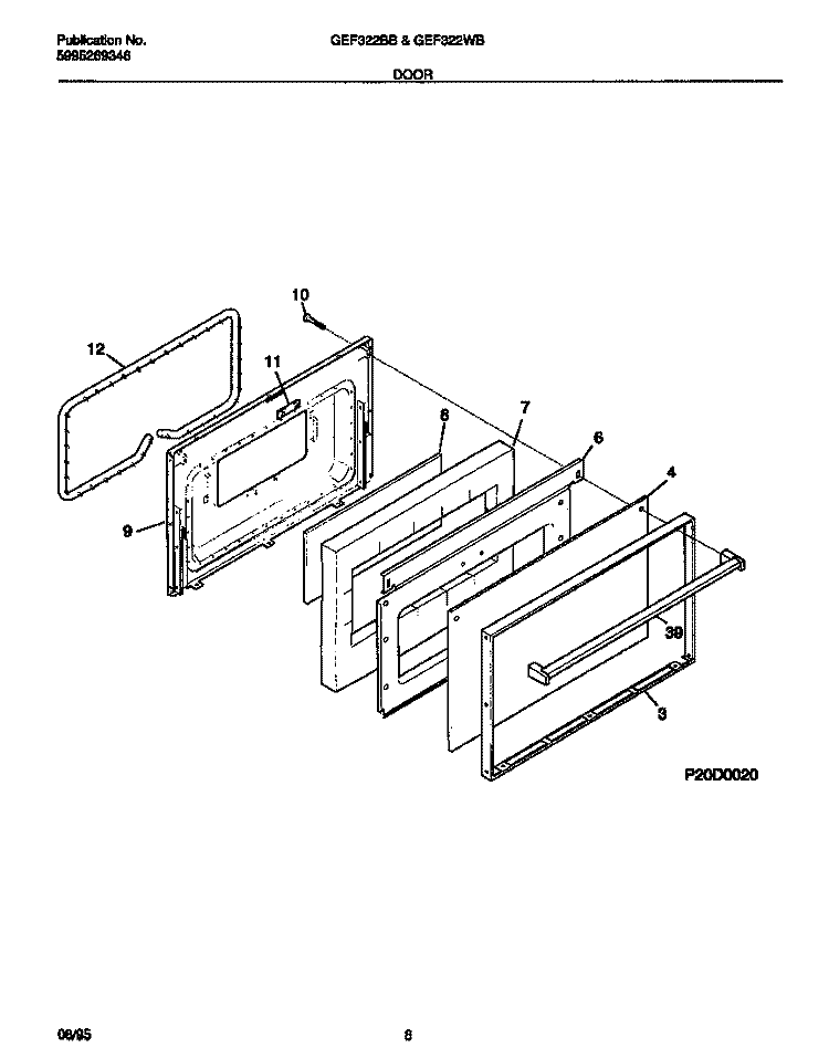 DOOR Diagram and Parts List for GEF322BBDB  Gibson Range