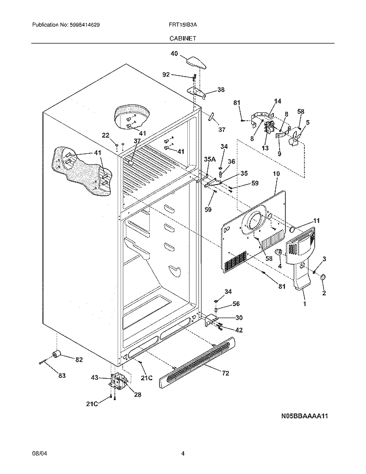 CABINET Diagram and Parts List for FRT15IB3AW5  Frigidaire Refrigerator
