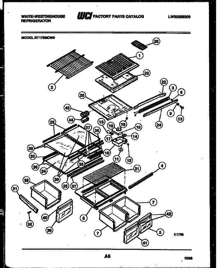 SHELVES AND SUPPORTS Diagram and Parts List for RT179MCW0  Frigidaire Refrigerator