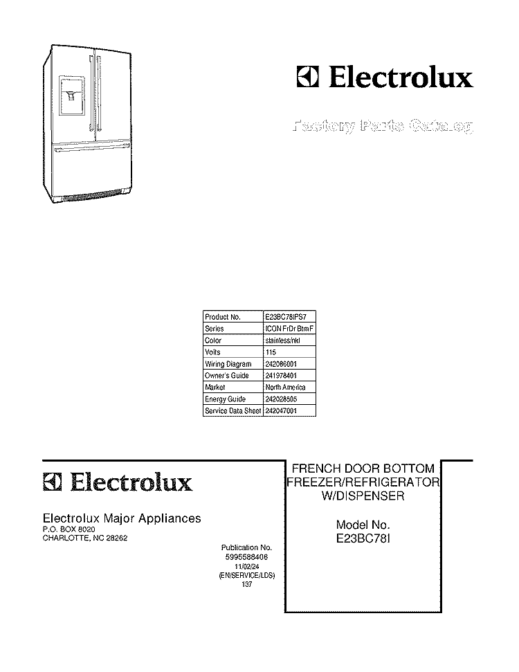 COVER Diagram and Parts List for E23BC78IPS7  Electrolux Refrigerator