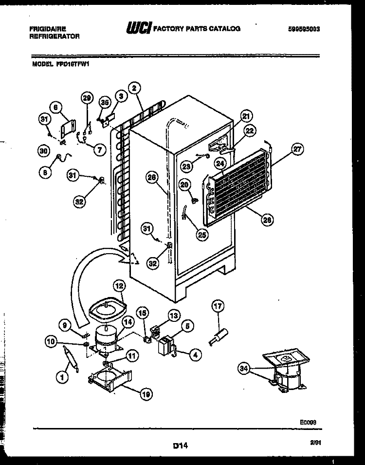 SYSTEM AND AUTOMATIC DEFROST PARTS Diagram and Parts List for FPD19TFW1  Frigidaire Refrigerator