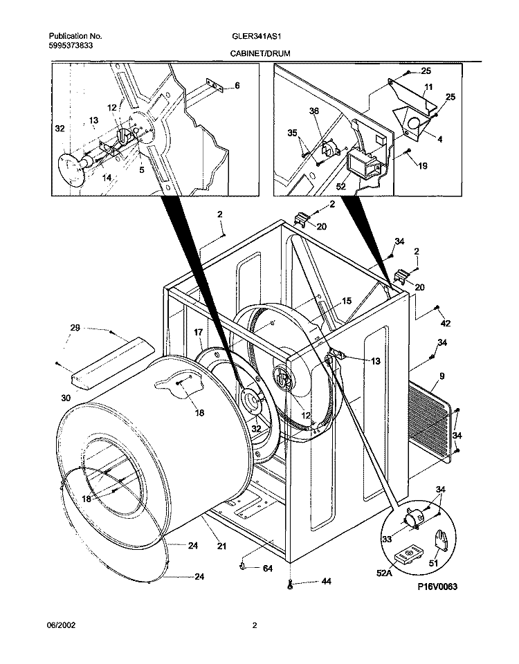 DRY CAB, HEATER Diagram and Parts List for GLER341AS1  Frigidaire Dryer