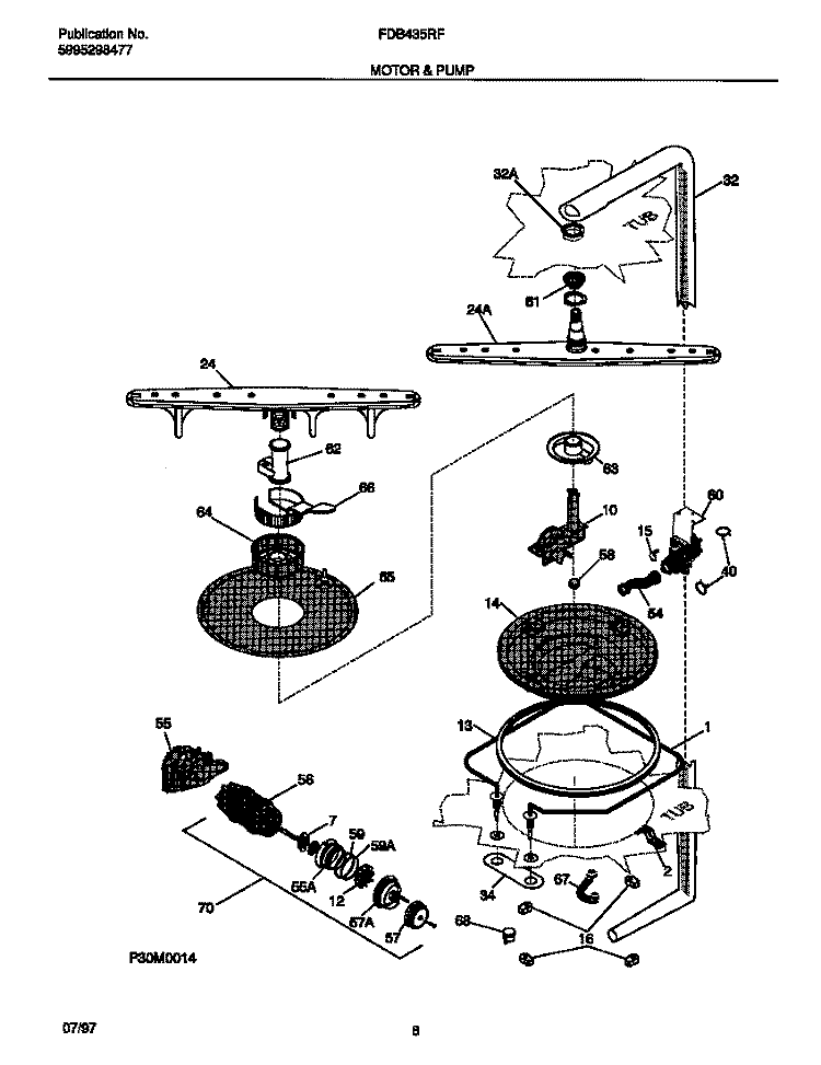 MOTOR & PUMP Diagram and Parts List for FDB435RFS0  Frigidaire Dishwasher
