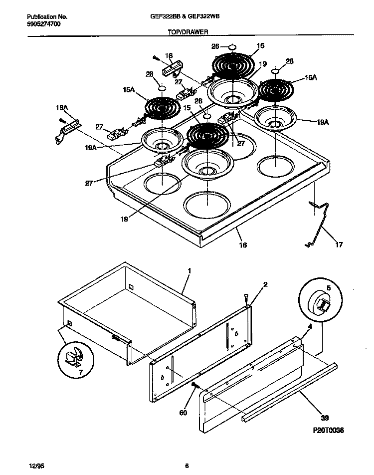 TOP / DRAWER Diagram and Parts List for GEF322BBDC  Gibson Range