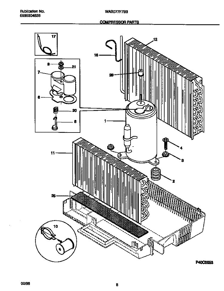COMPRESSOR PARTS Diagram and Parts List for WAB077F7B3  Frigidaire Air Conditioner