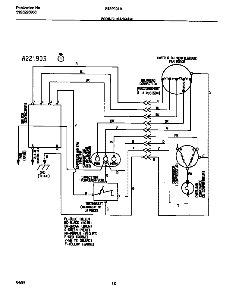 WIRING DIAGRAM Diagram and Parts List for 5132001A  Frigidaire Air Conditioner
