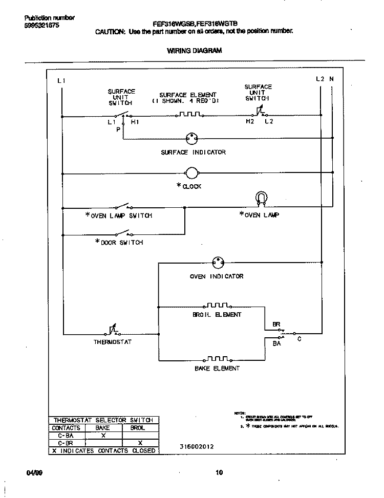 WIRING DIAGRAM Diagram and Parts List for FEF316WGTC  Frigidaire Range