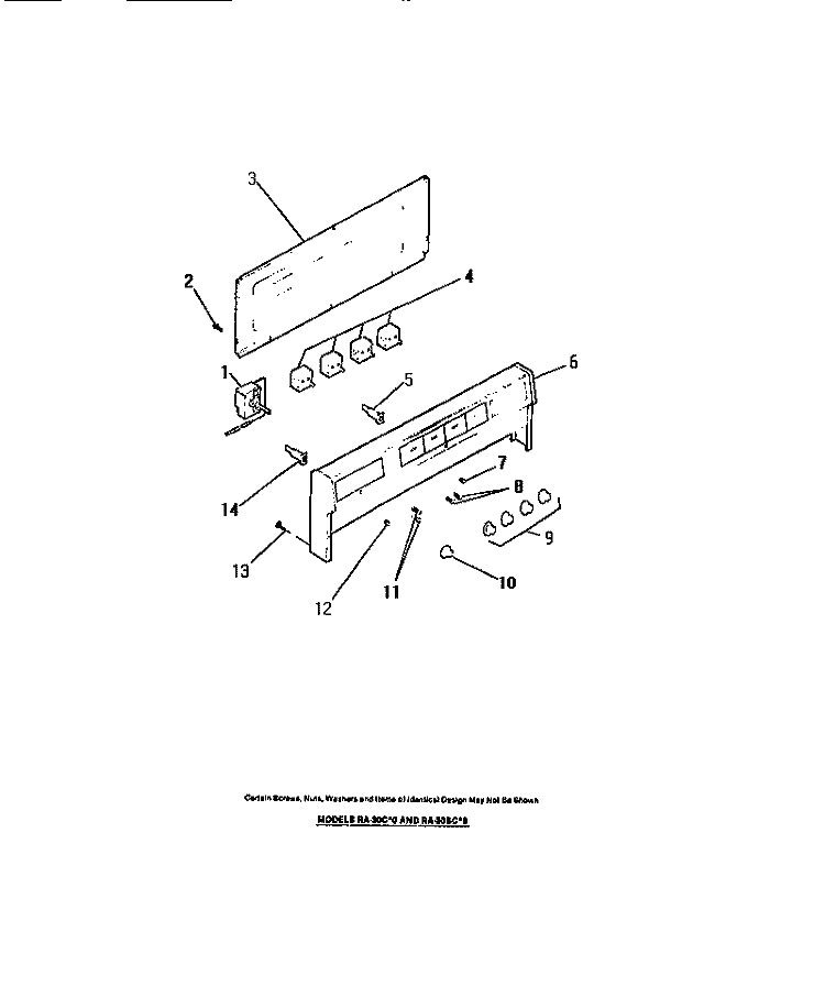 CONTROL PANEL, SWITCHES Diagram and Parts List for RA30BCW0  Frigidaire Range