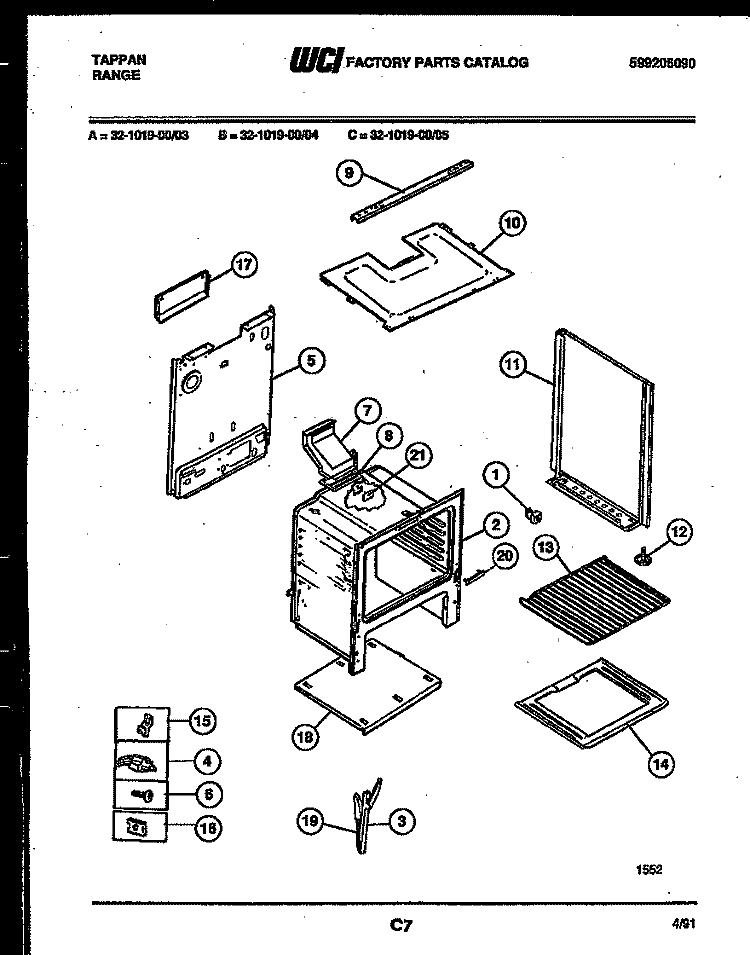 BODY PARTS Diagram and Parts List for 32-1019-00-03  Tappan Range