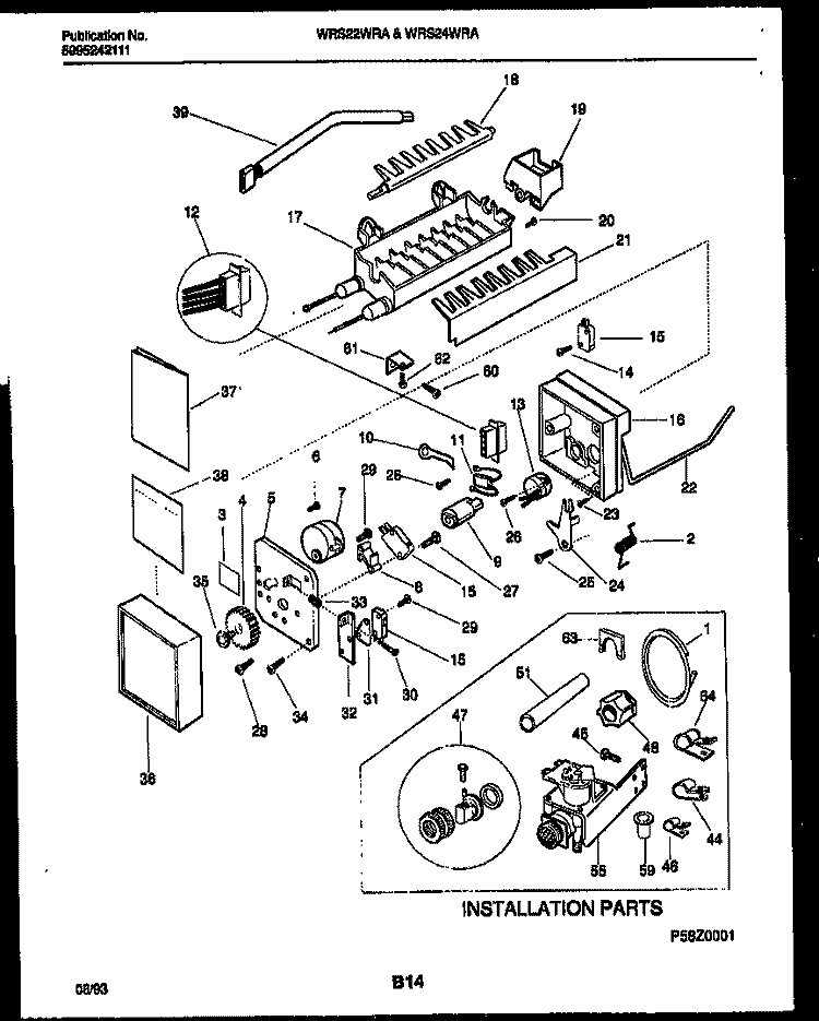 ICE MAKER AND INSTALLATION PARTS Diagram and Parts List for WRS24WRAW1  Frigidaire Refrigerator