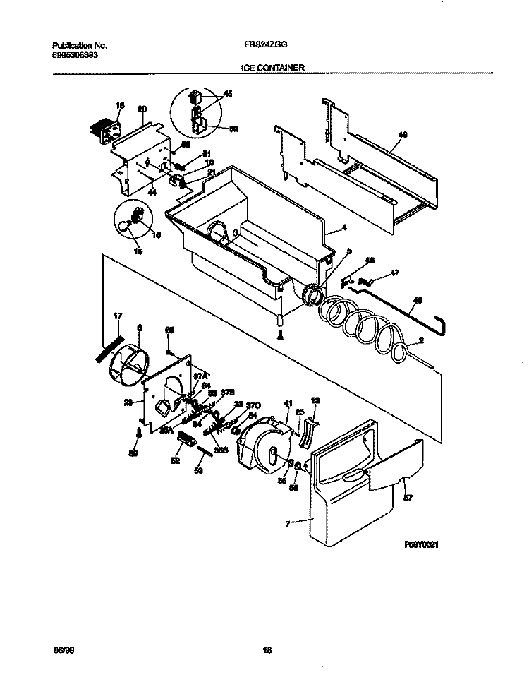 ICE CONTAINER Diagram and Parts List for FRS24ZGGB0  Frigidaire Refrigerator