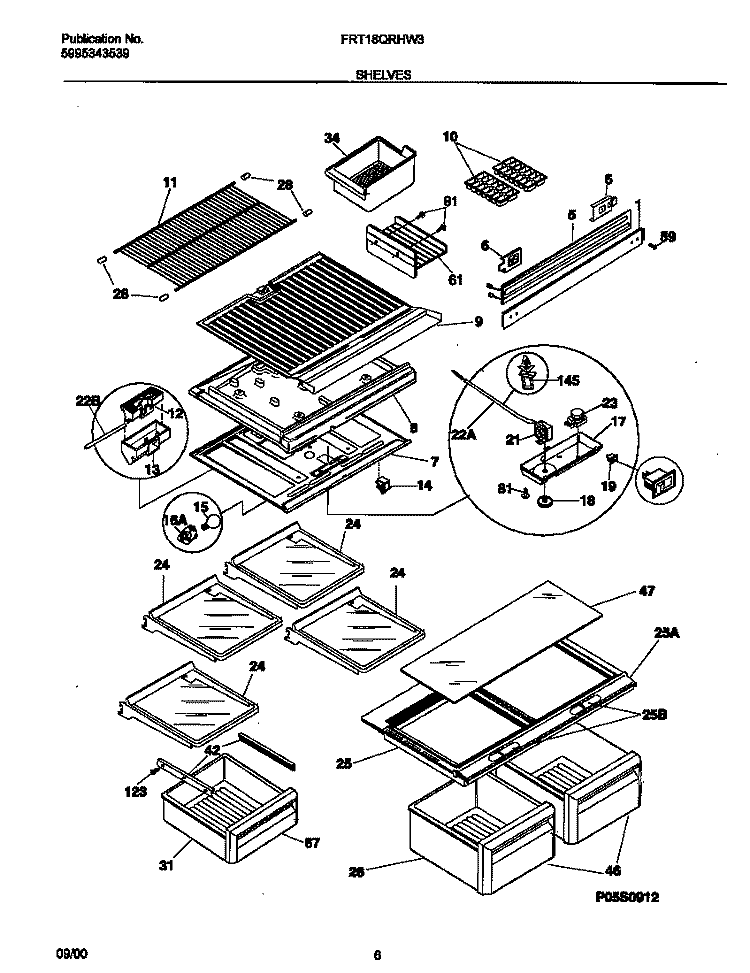 SHELVES Diagram and Parts List for FRT18QRHW3  Frigidaire Refrigerator