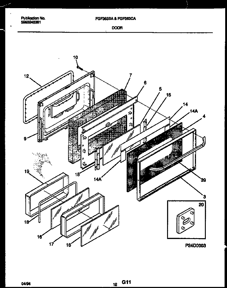 DOOR PARTS Diagram and Parts List for FGF363BAWA  Frigidaire Range