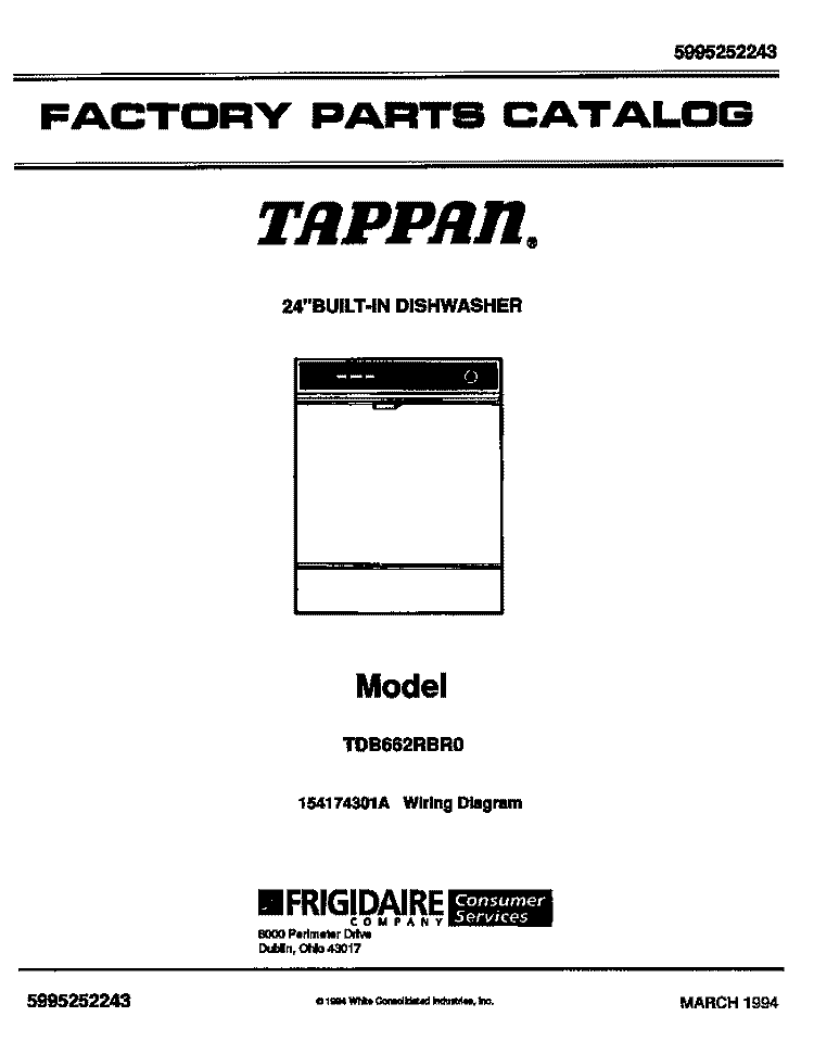COVER Diagram and Parts List for TDB662RBR0  Tappan Dishwasher