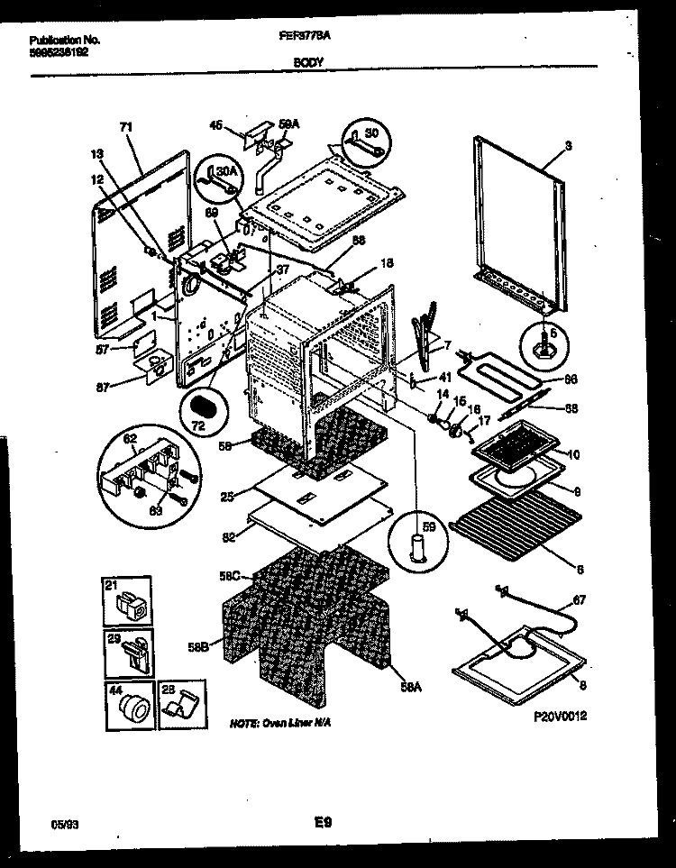 BODY PARTS Diagram and Parts List for FEF377BADA  Frigidaire Range