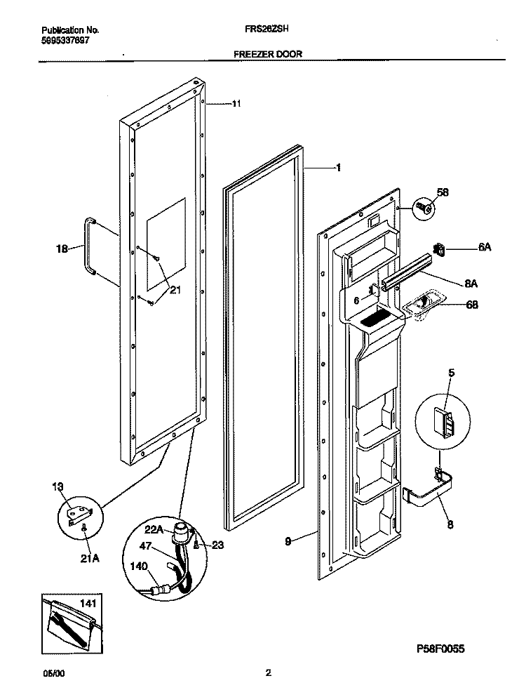 FRZ DOOR Diagram and Parts List for FRS26ZSHB3  Frigidaire Refrigerator