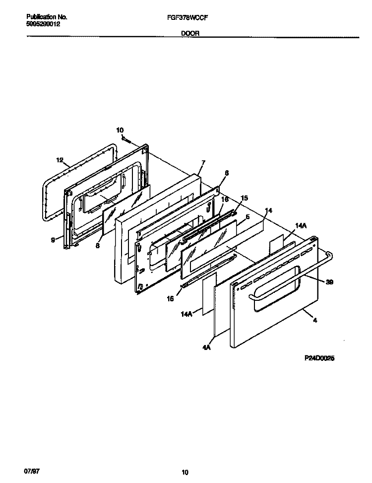 DOOR Diagram and Parts List for FGF378WCCF  Frigidaire Range