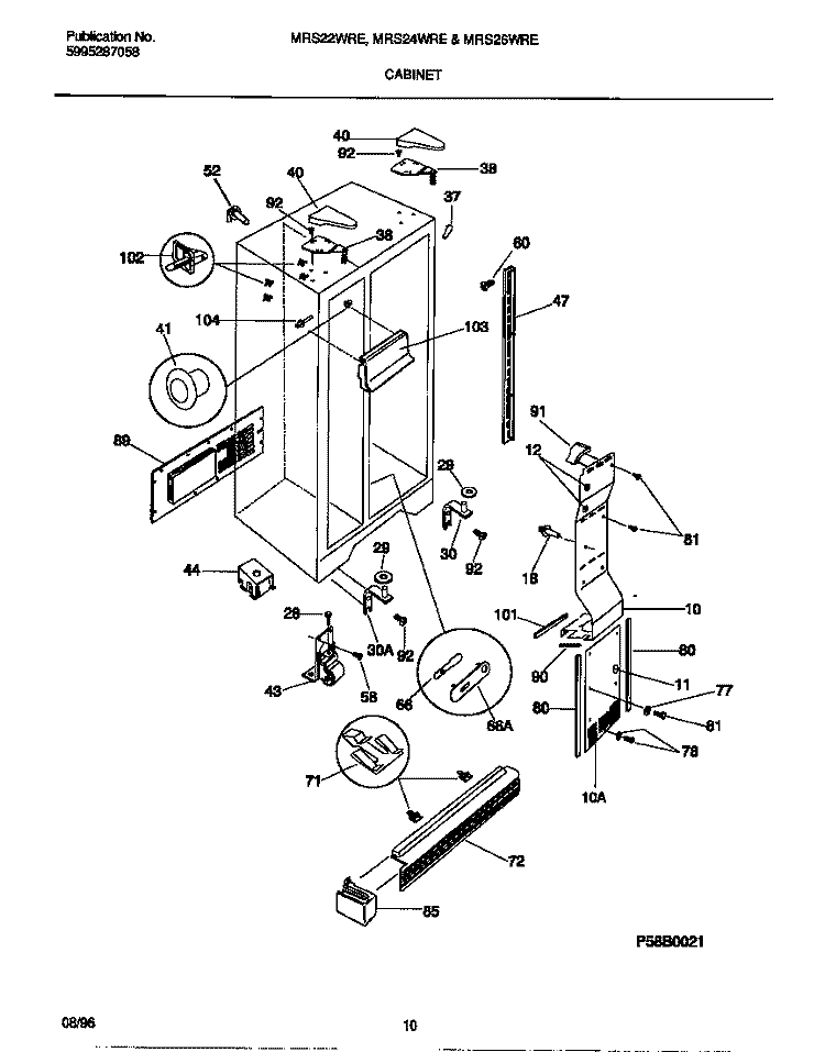 CABINET Diagram and Parts List for MRS24WRED1  Frigidaire Refrigerator