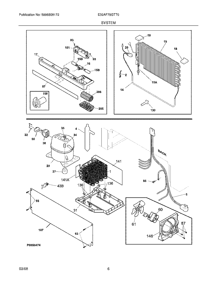 SYSTEM Diagram and Parts List for E32AF75GTT0  Electrolux Freezer