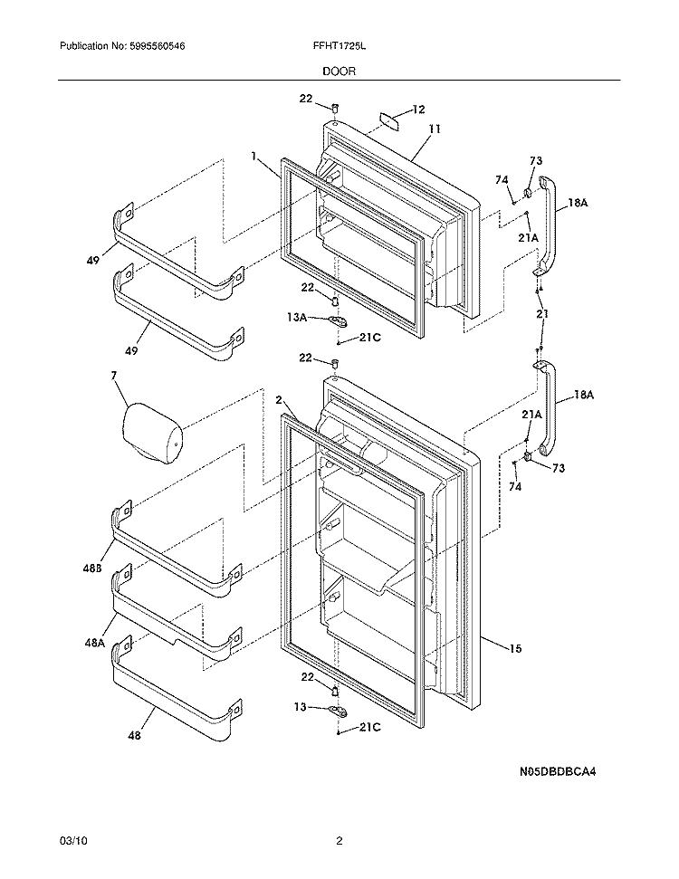 DOOR Diagram and Parts List for FFHT1725LK1  Frigidaire Refrigerator