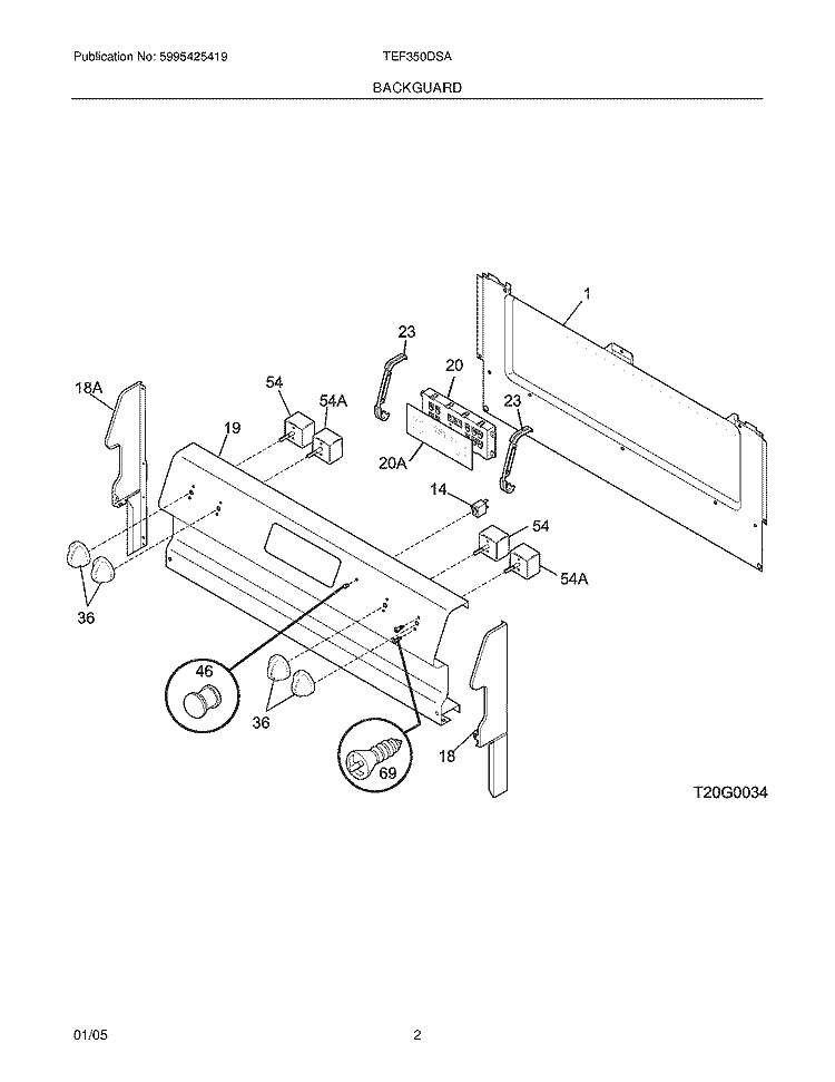 BACKGUARD Diagram and Parts List for TEF350DSA  Tappan Range