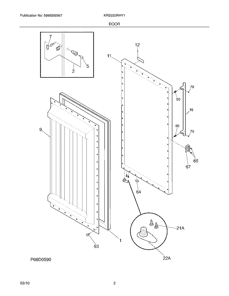 DOOR Diagram and Parts List for KRS220RHY1  Kelvinator Refrigerator