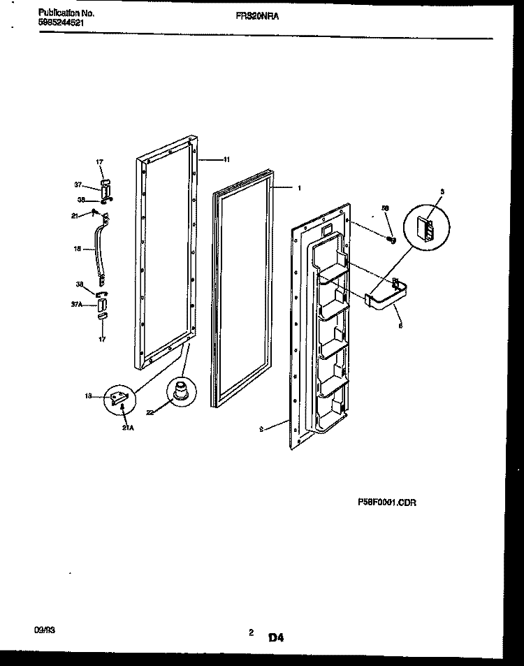 FREEZER DOOR PARTS Diagram and Parts List for FRS20NRAD3  Frigidaire Refrigerator