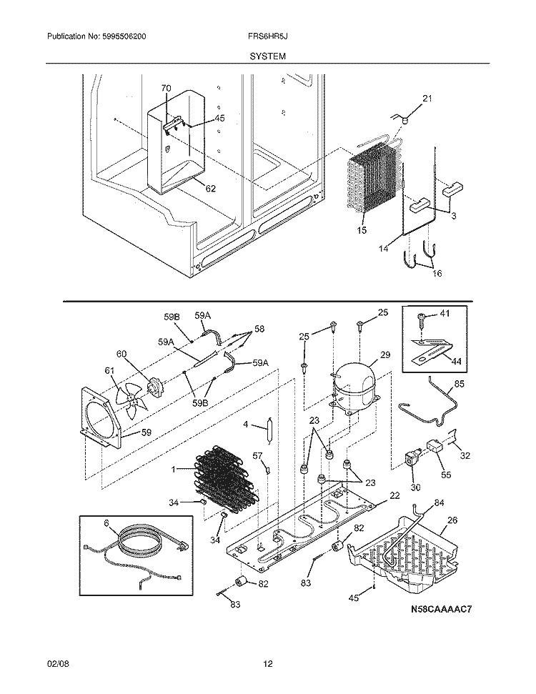 SYSTEM Diagram and Parts List for FRS6HR5JSB0  Frigidaire Refrigerator