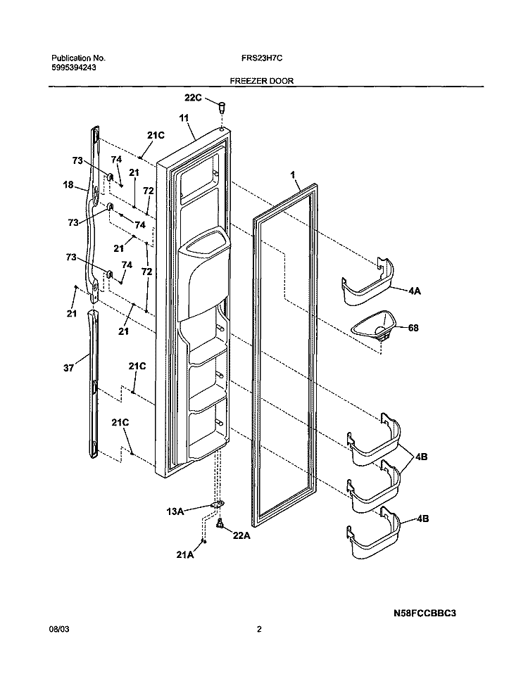 FREEZER DOOR Diagram and Parts List for FRS23H7CQ1  Frigidaire Refrigerator