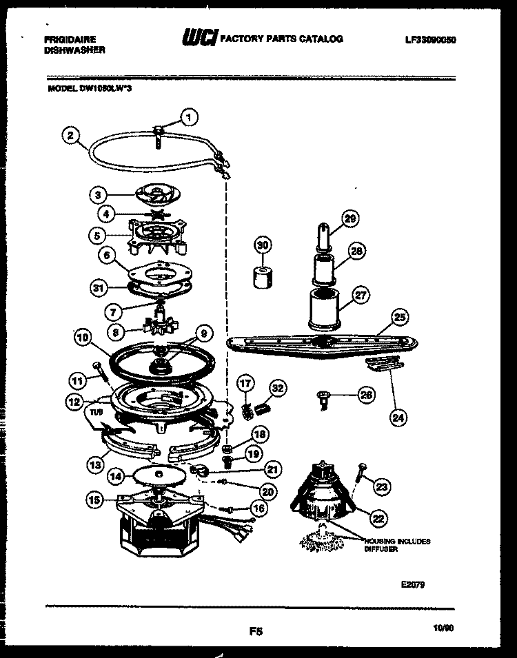 MOTOR PUMP PARTS Diagram and Parts List for DW1050LW3  Frigidaire Dishwasher