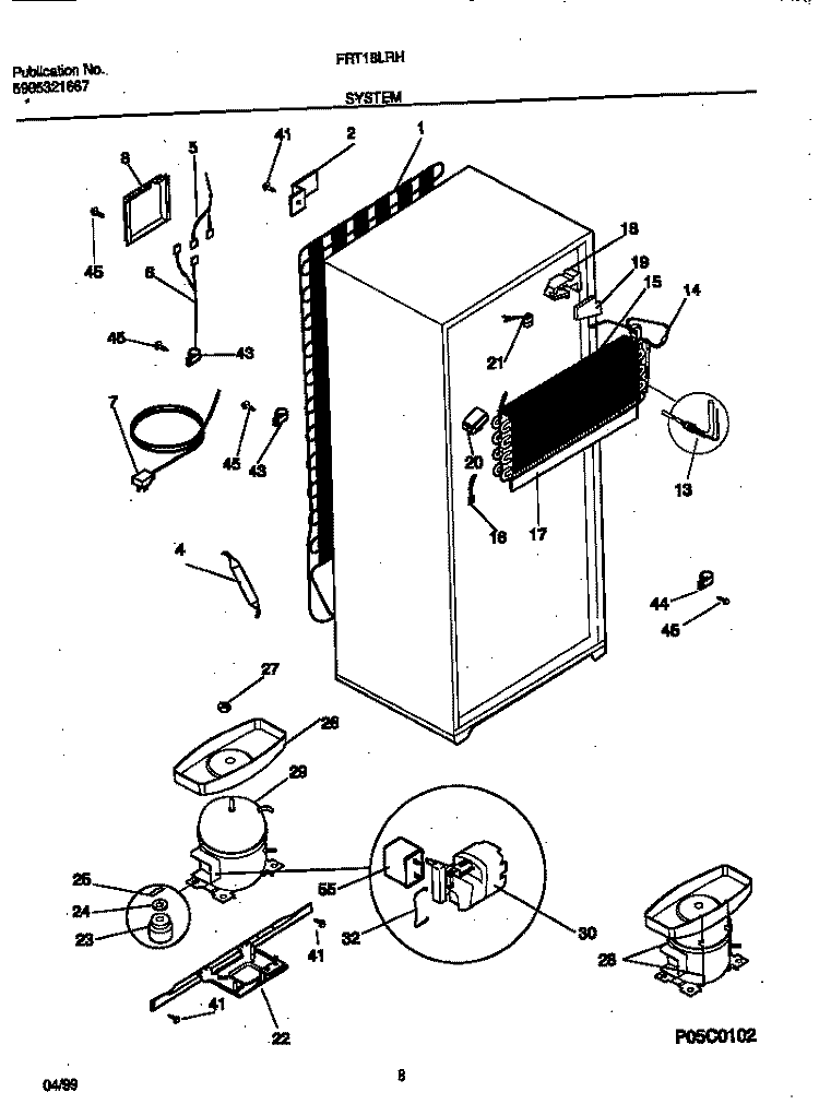 SYSTEM Diagram and Parts List for FRT18LRHW0  Frigidaire Refrigerator