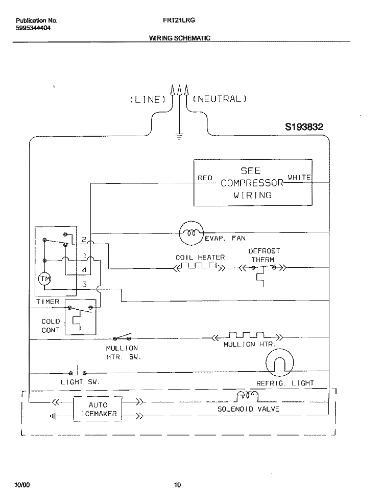 WIRING SCHEMATIC Diagram and Parts List for FRT21LRGW9  Frigidaire Refrigerator