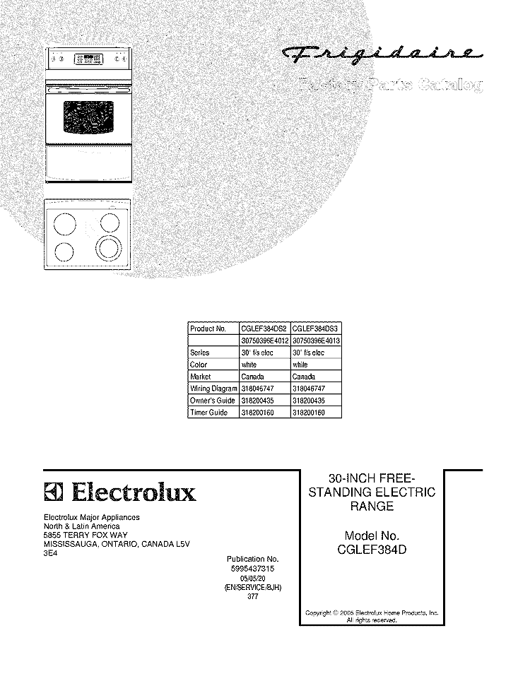 COVER Diagram and Parts List for CGLEF384DS3  Frigidaire Range