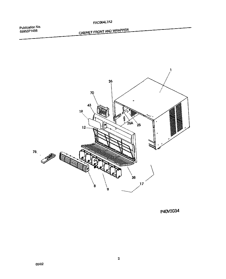 CABINET FRONT AND WRAPPER Diagram and Parts List for FAC064L7A2  Frigidaire Air Conditioner