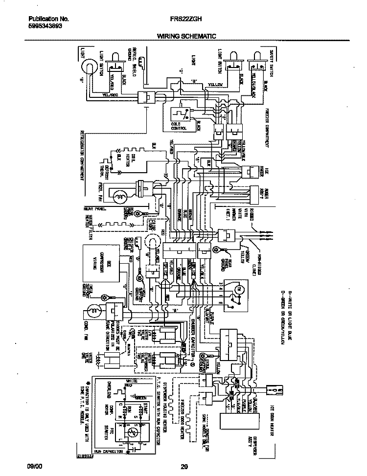WIRING SCHEMATIC Diagram and Parts List for FRS22ZGHD5  Frigidaire Refrigerator