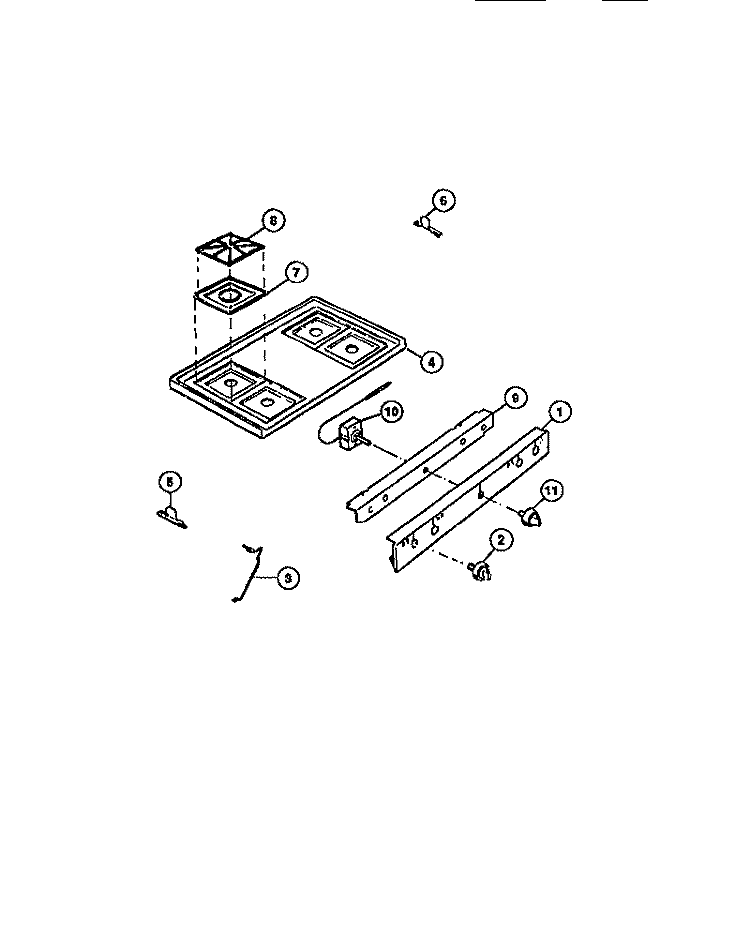 COOKTOP, KNOBS Diagram and Parts List for GCG34BNL1  Frigidaire Range