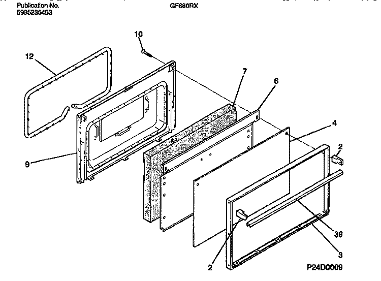 DOOR Diagram and Parts List for GF680RXD2  Frigidaire Range
