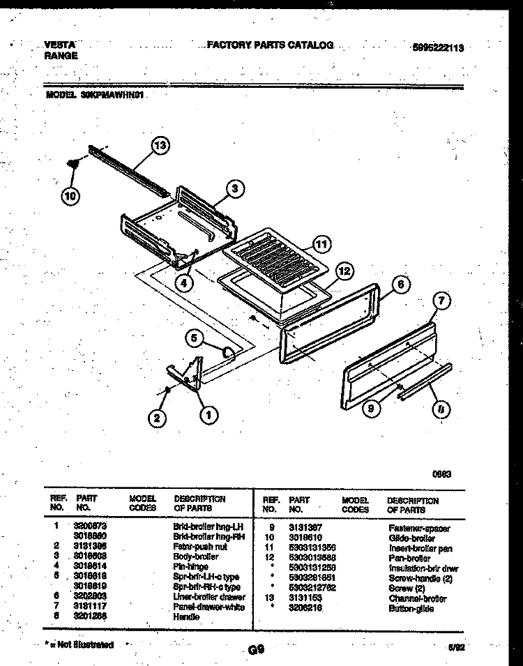 BROILER DRAWER PARTS Diagram and Parts List for 30KPMAWHN1  Tappan Range