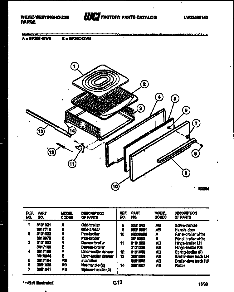 BROILER DRAWER PARTS Diagram and Parts List for GF300HXW3  Frigidaire Range