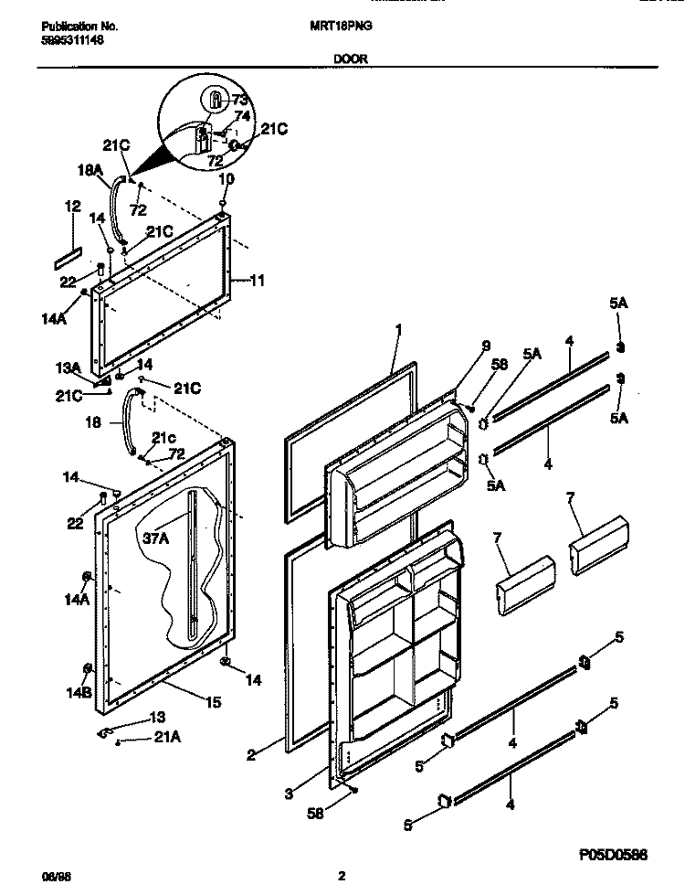 DOOR Diagram and Parts List for MRT18PNGW0  Frigidaire Refrigerator
