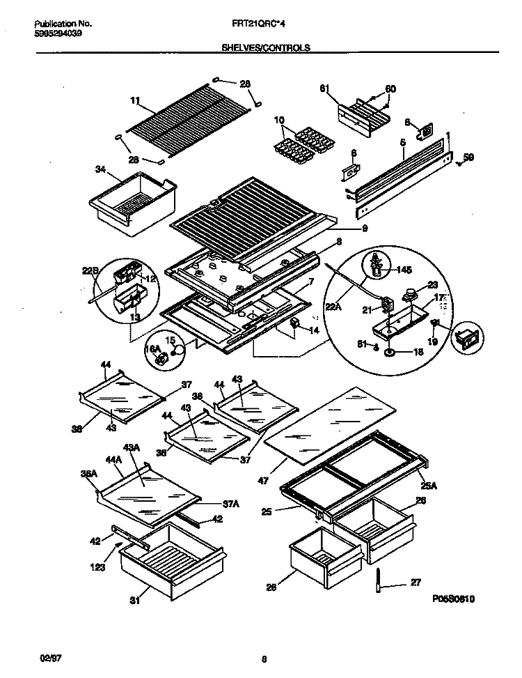 SHELVES / CONTROLS Diagram and Parts List for FRT21QRCW4  Frigidaire Refrigerator